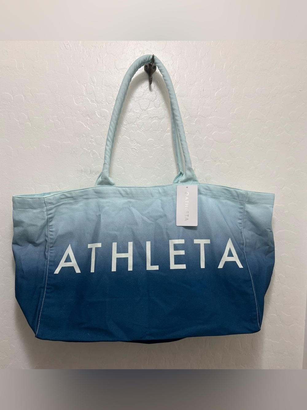 Athleta Beach Bag Gym Bag Tote Bag Blue Ombre Canvas Shopping Bag NWT